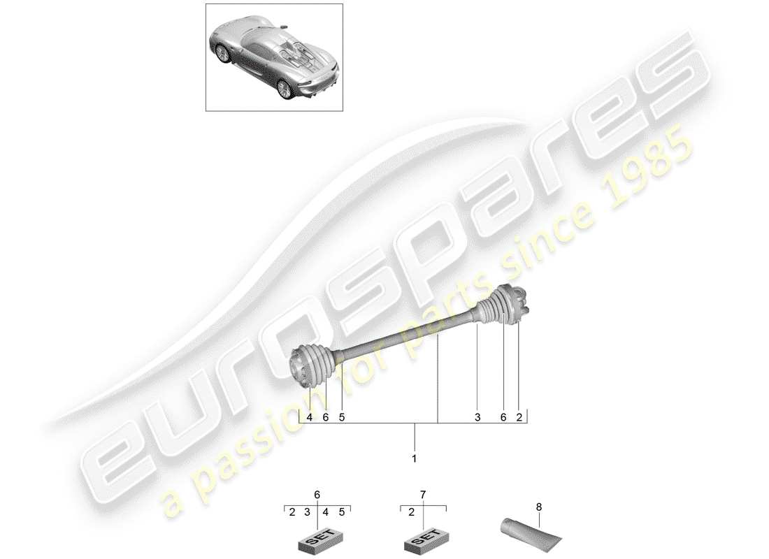 porsche 2015 (918 spyder) diagrama de piezas del eje de transmisión
