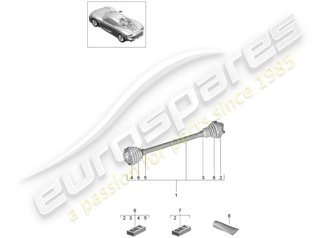 porsche 918 spyder (2015) diagrama de piezas del eje de transmisión