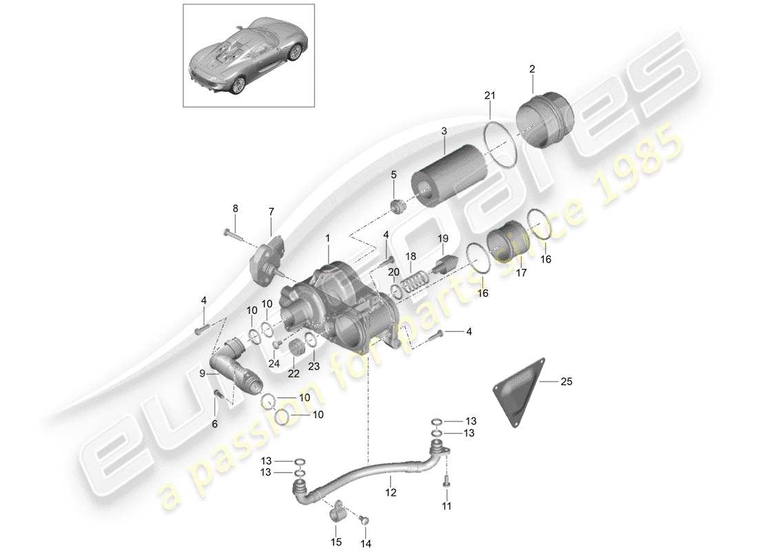porsche 2015 (918 spyder) diagrama de piezas del filtro de aceite