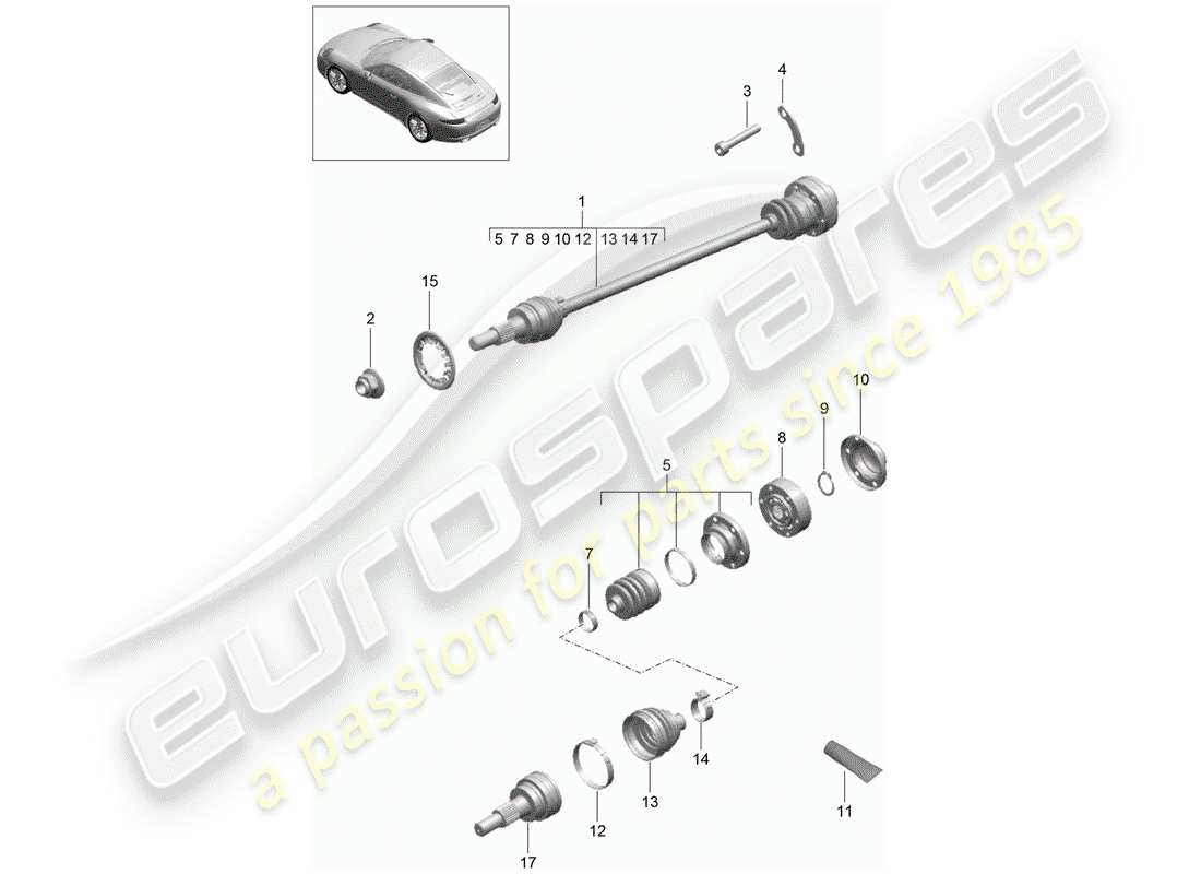 porsche 2013 (991-1) eje de accionamiento diagrama de piezas