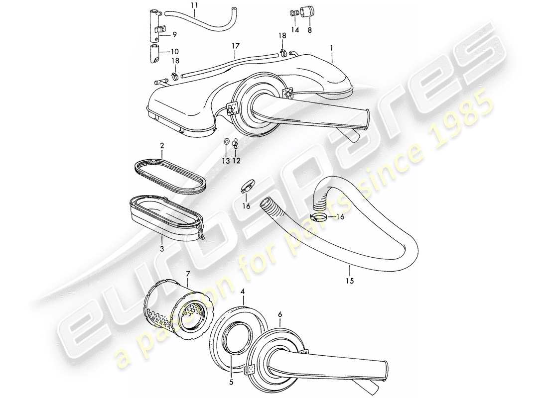 porsche 1966 (911/912) sistema de limpiador de aire - para - - weber - - diagrama de piezas del carburador