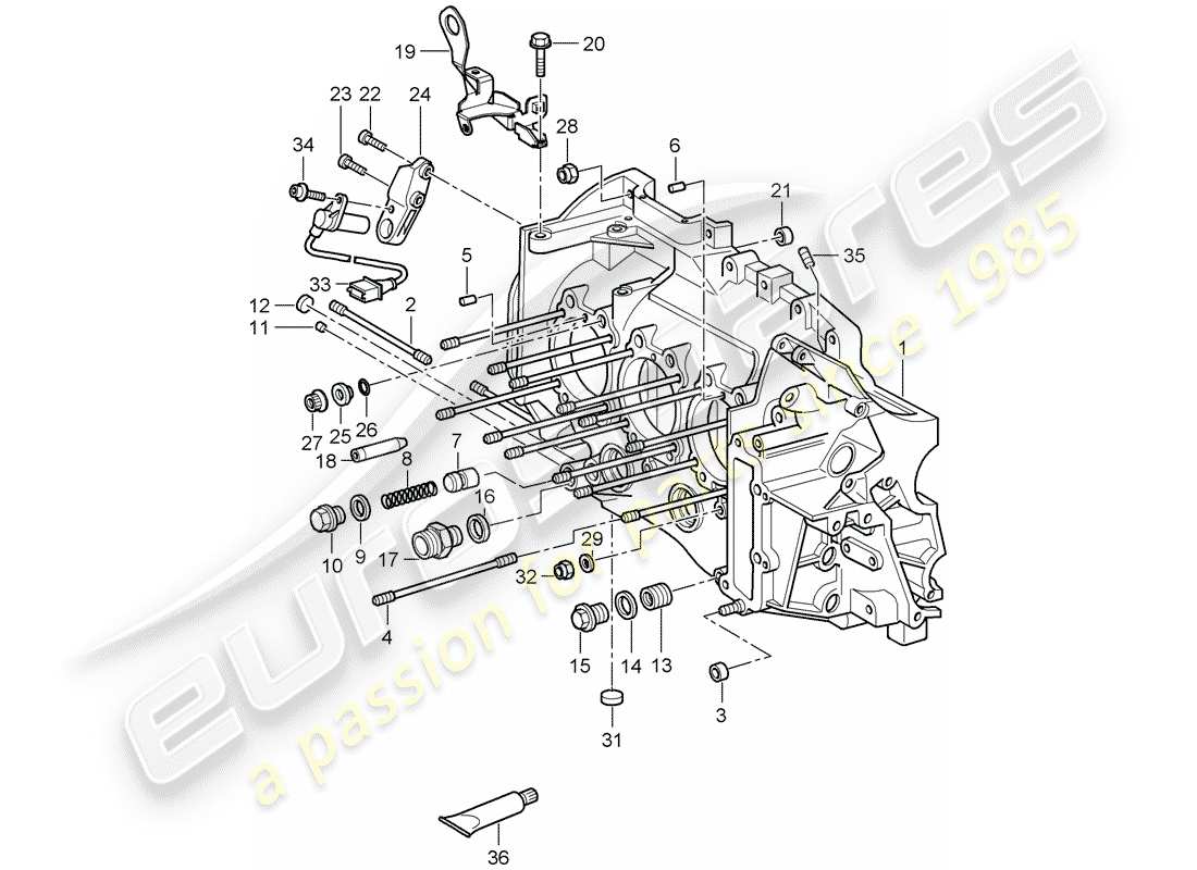 porsche 2009 (997-2 gt3) crankcase diagrama de piezas