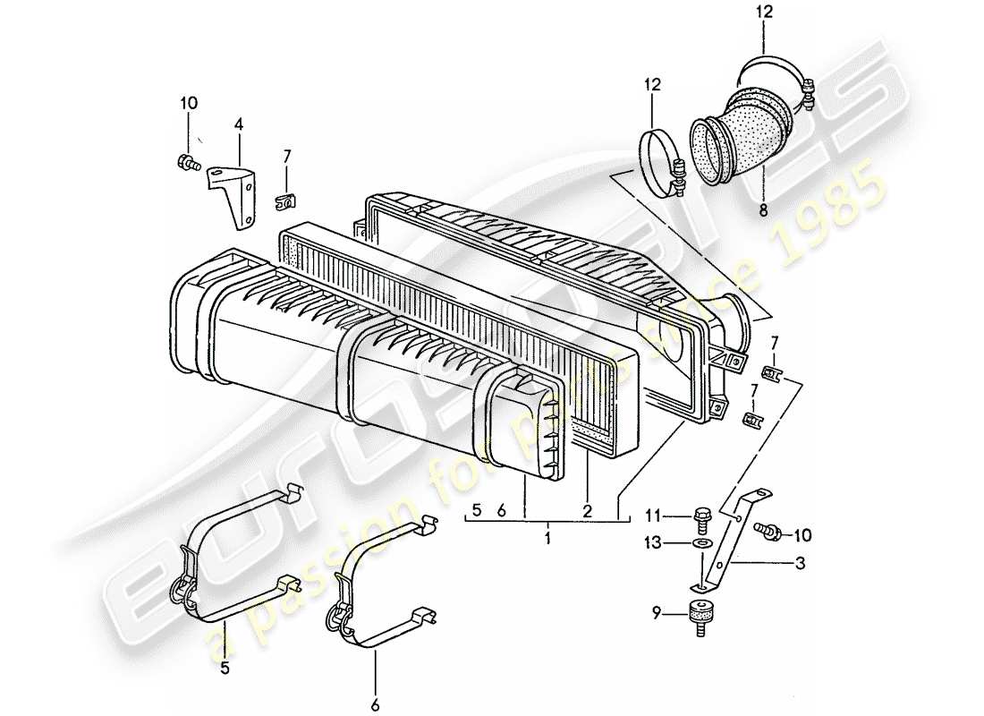 porsche 944 (1990) diagrama de piezas del sistema de limpiador de aire