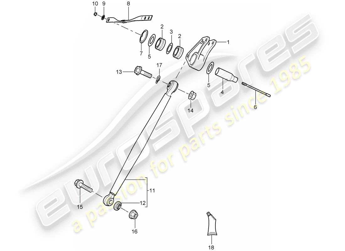 porsche carrera gt (2005) brazo balancín - varilla de empuje diagrama de piezas