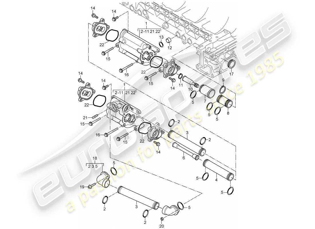 porsche carrera gt (2005) bomba de aceite - mecanismo de impulsión - tubo de retorno diagrama de piezas