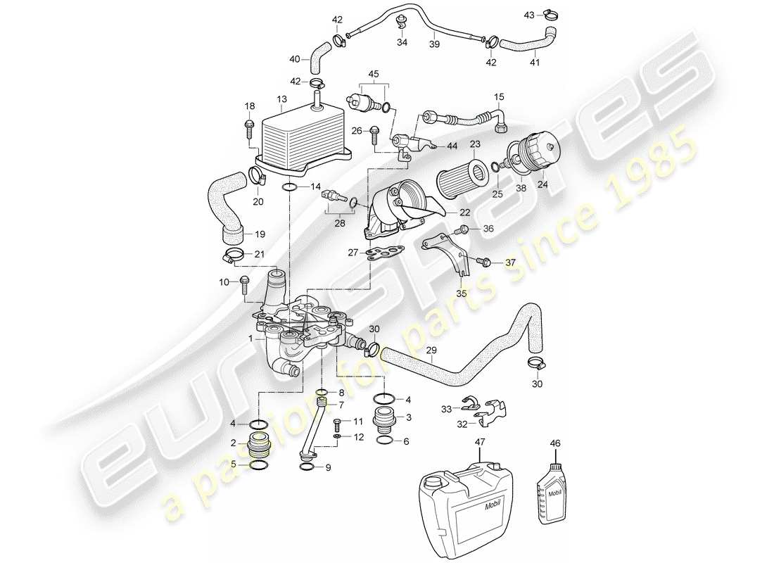 porsche 2005 (996 turbo / gt2) filtro de aceite - soporte diagrama de piezas