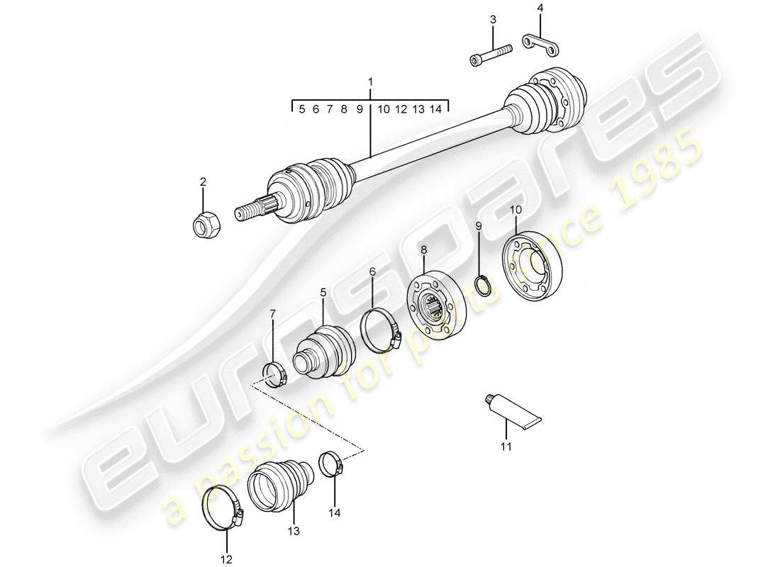 porsche 2005 (996 turbo / gt2) eje de accionamiento diagrama de piezas