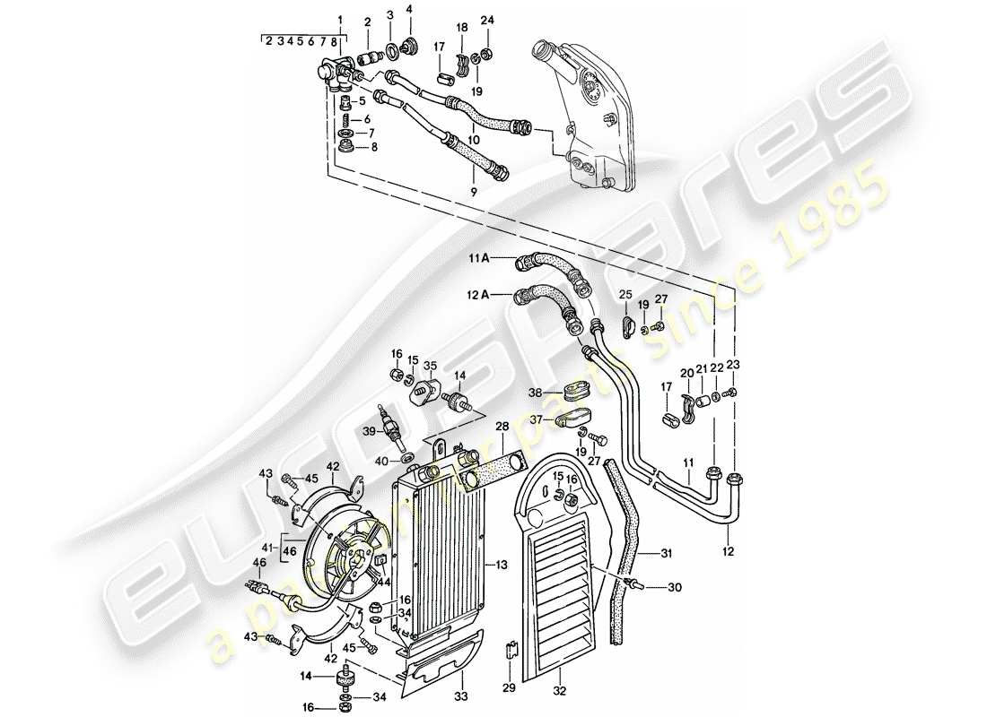 porsche 1988 (911) lubricación del motor - enfriador de aceite diagrama de piezas