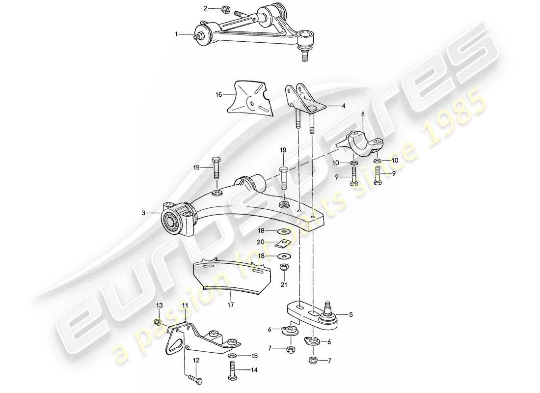 porsche 928 (1989) diagrama de piezas del brazo control de pista