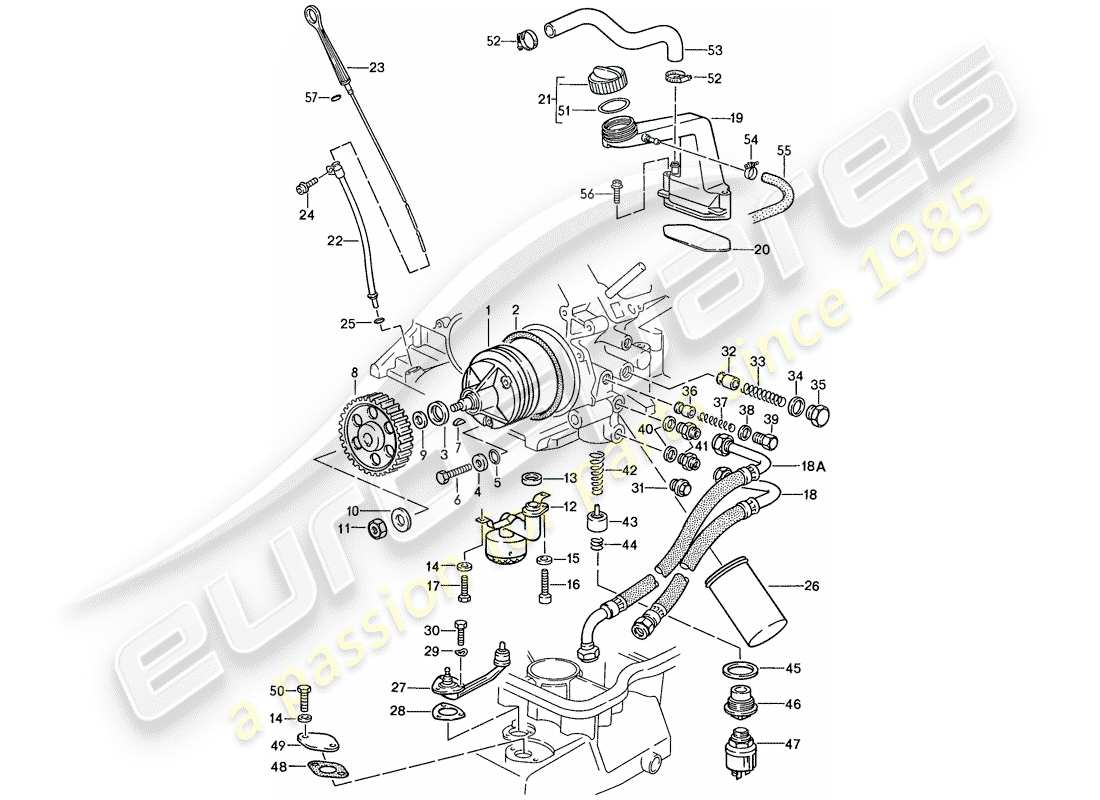 porsche 928 (1989) lubricación del motor diagrama de piezas
