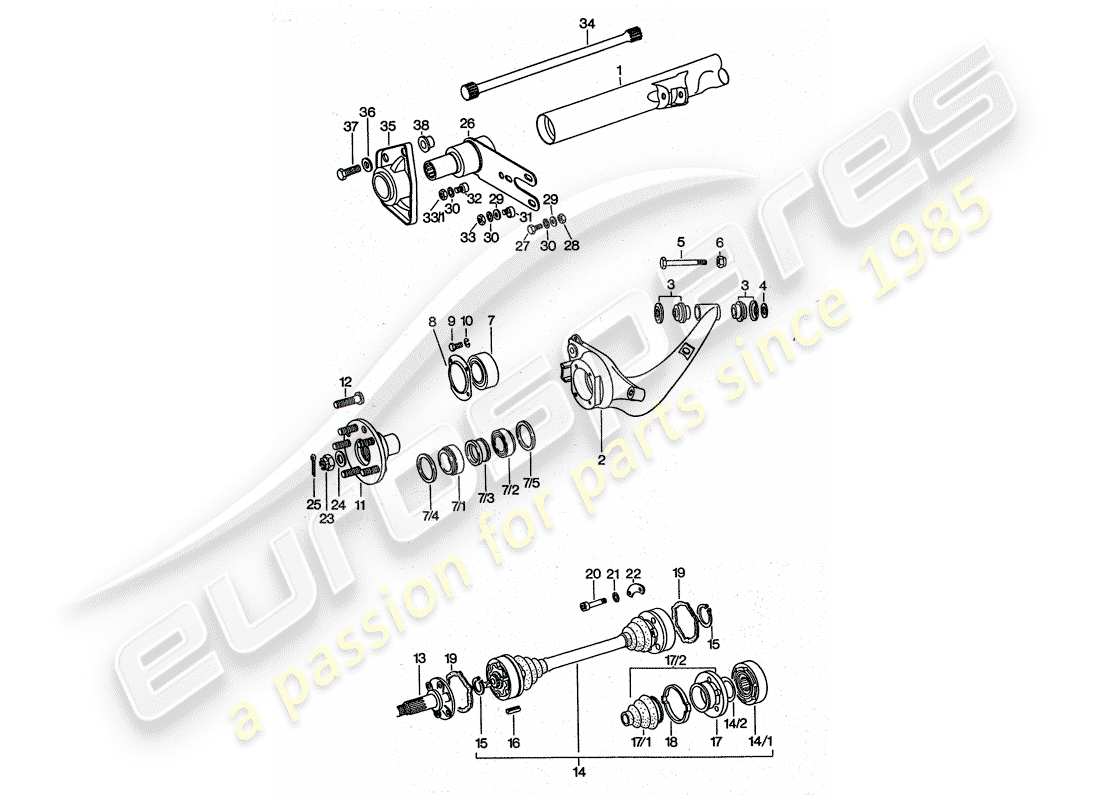 porsche 1977 (911 turbo) eje posterior diagrama de piezas