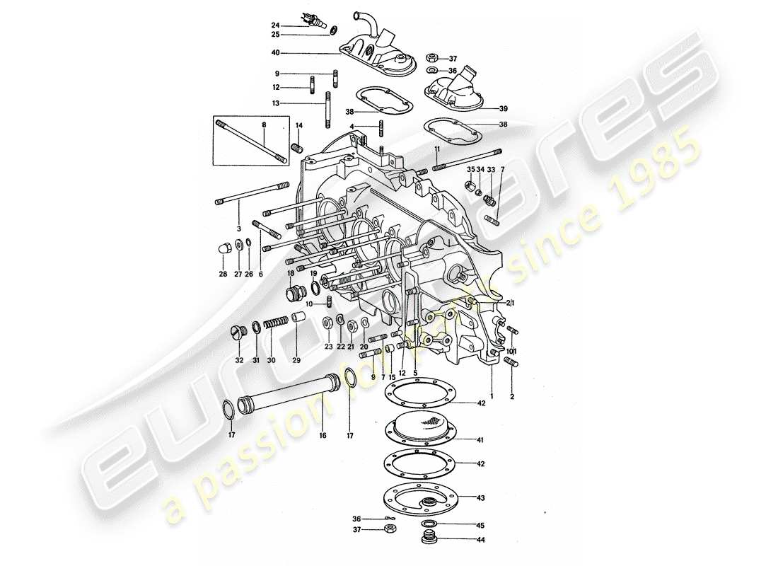 porsche 1977 (911 turbo) crankcase diagrama de piezas