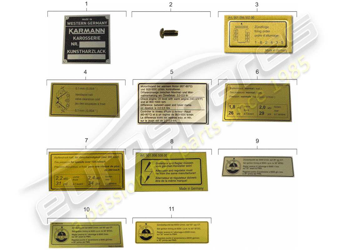 porsche 1965 (911/912) señales/avisos - emblema diagrama de piezas