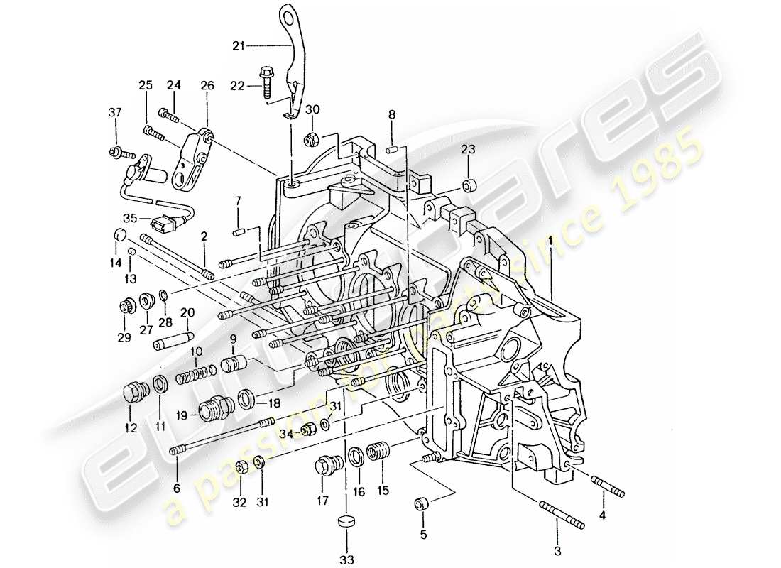 porsche 2005 (996 turbo / gt2) crankcase diagrama de piezas