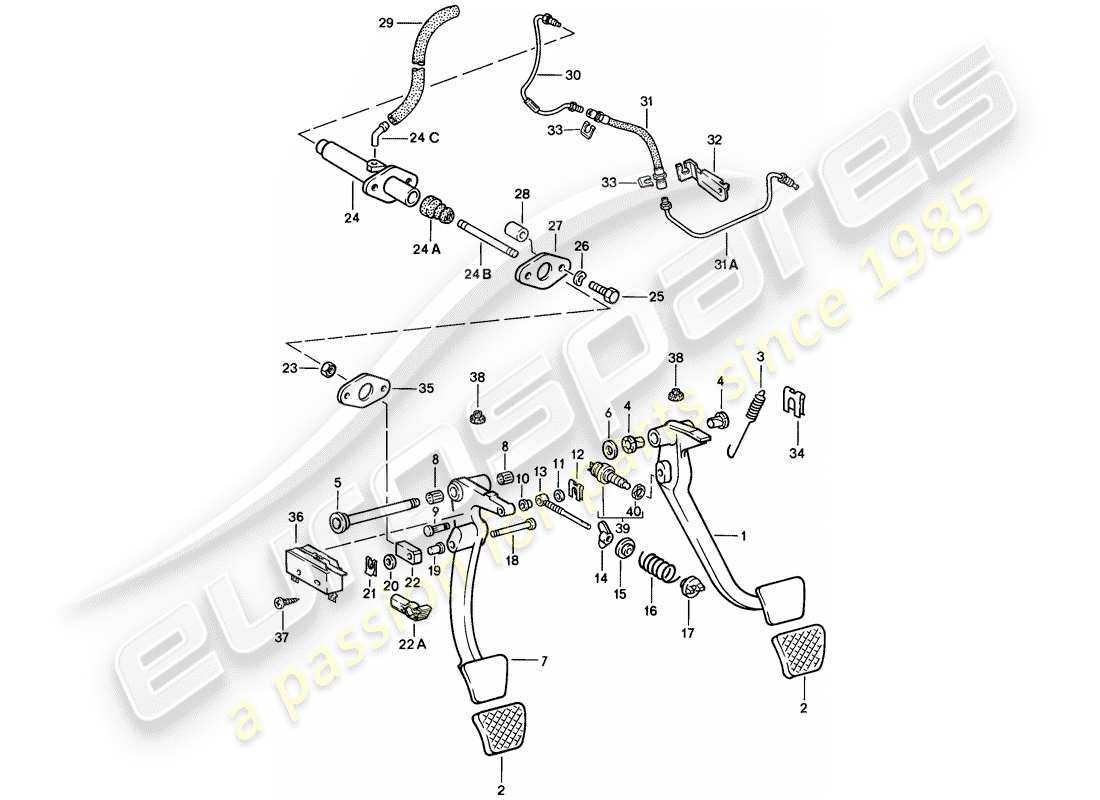 porsche 928 (1985) diagrama de piezas de pedales