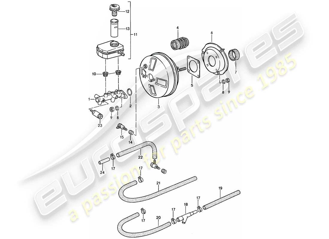 porsche 1986 (944) cilindro maestro de freno - refuerzo de freno - depósito diagrama de piezas