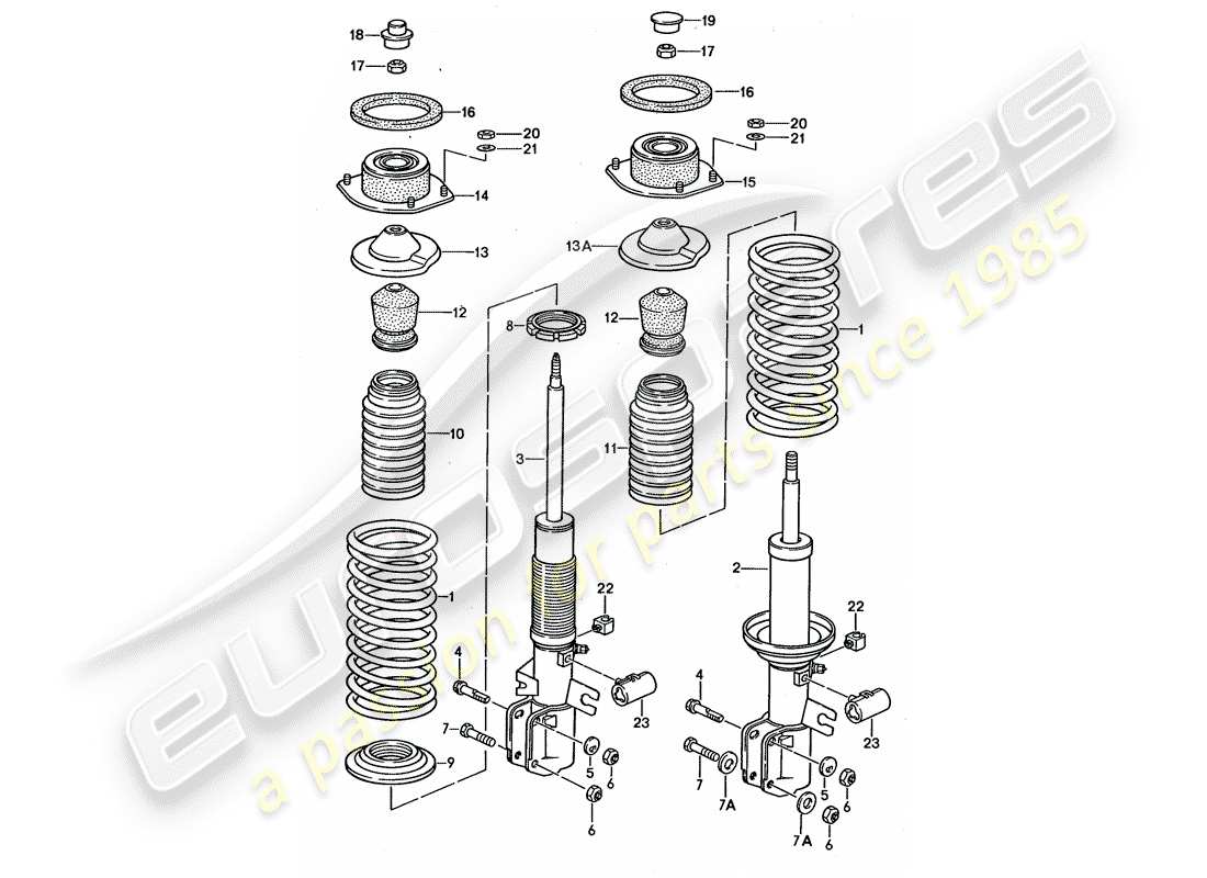 porsche 1990 (944) suspensión - amortiguador diagrama de piezas