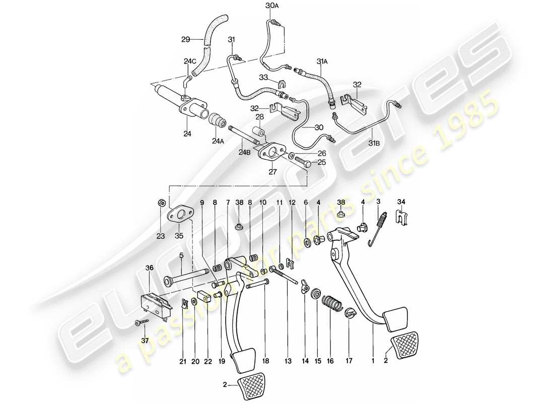 porsche 928 (1980) pedales - inserto - refuerzo de freno - $ 10 - f 92-89101 486>> - f 92-89209 572>> diagrama de piezas