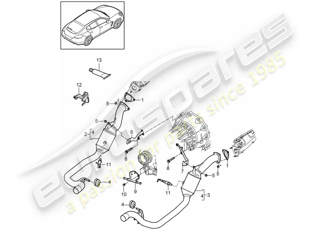 porsche 2016 (panamera 970) sistema de escape diagrama de piezas