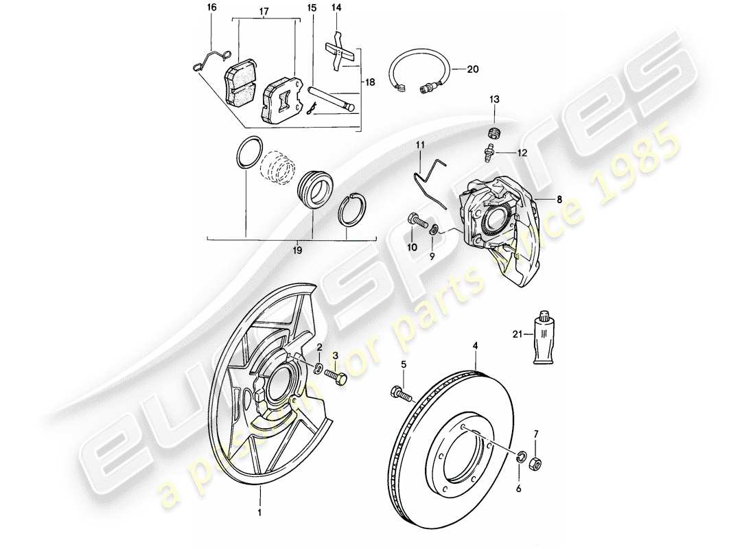porsche 1986 (944) frenos de disco - eje delantero diagrama de piezas