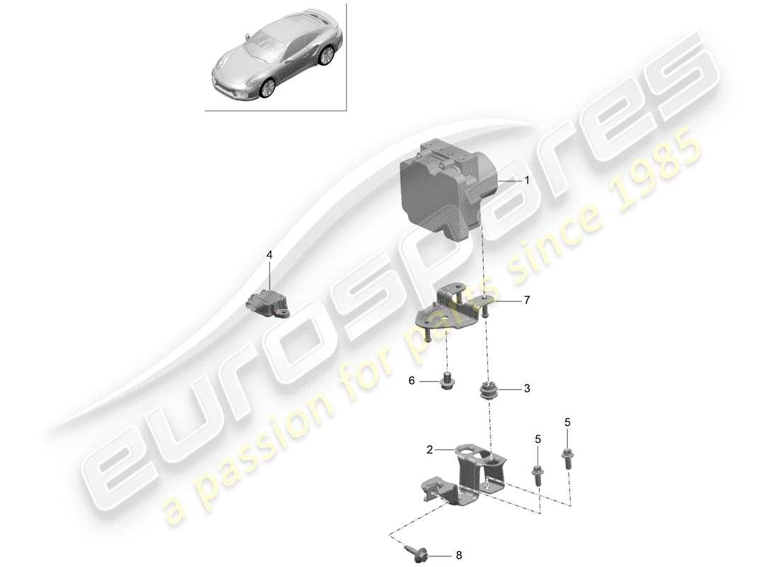 porsche 991 turbo (2020) diagrama de piezas de la unidad hidráulica