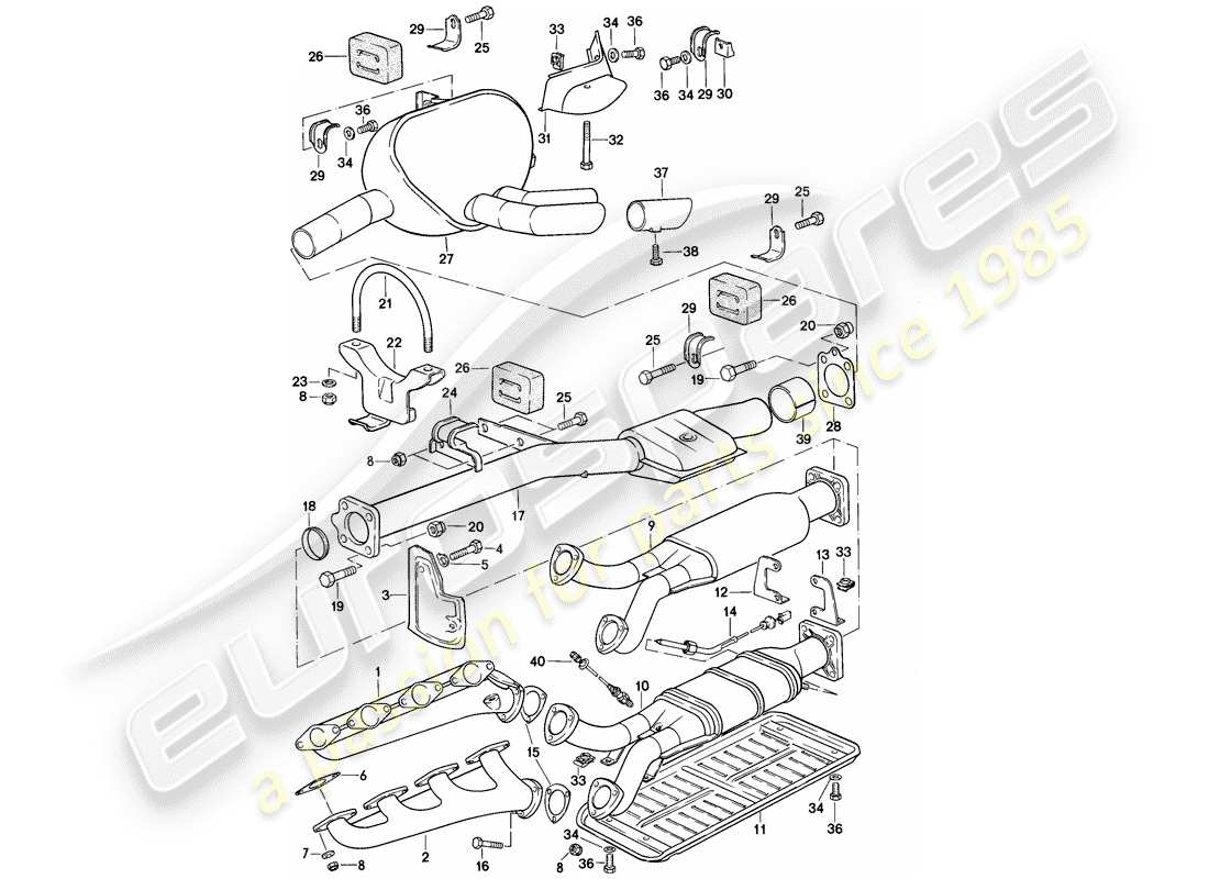porsche 1978 (928) sistema de escape - d - mj 1979>> diagrama de piezas
