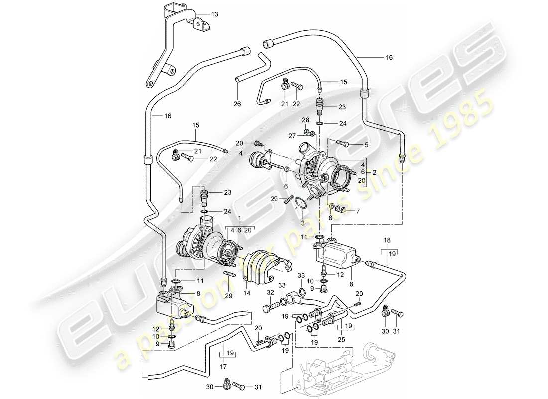 porsche 2002 (996 turbo / gt2) turbocompresor de gas de escape - tubo de aceite - para - turbocompresor de gas de escape diagrama de piezas