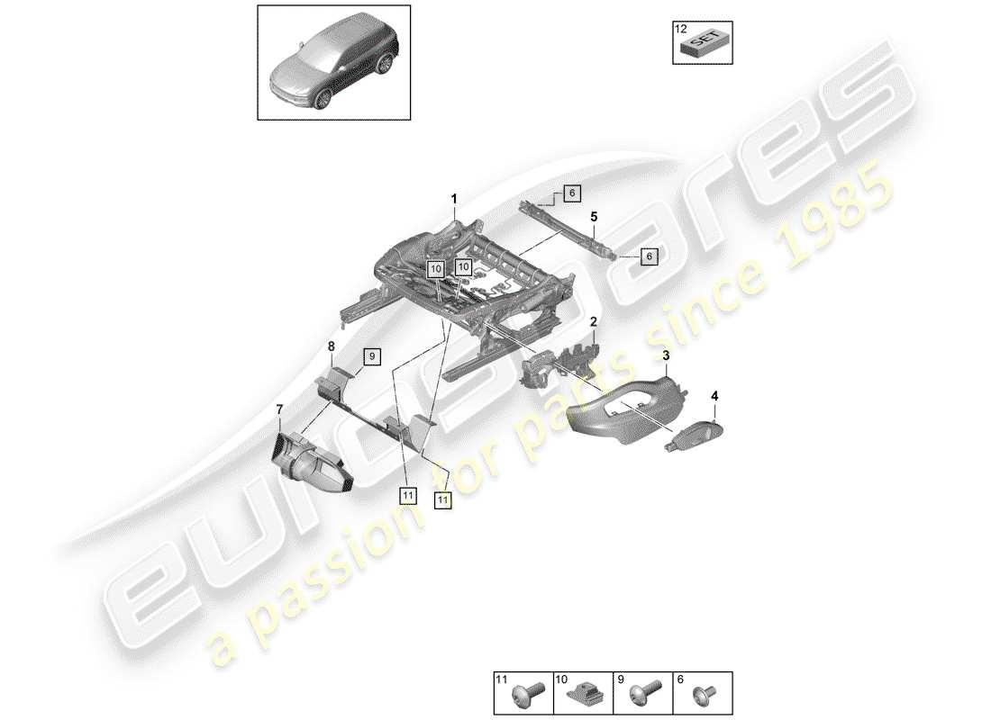 porsche 2018 (cayenne e3 9ya/9yb) estructura del asiento diagrama de piezas