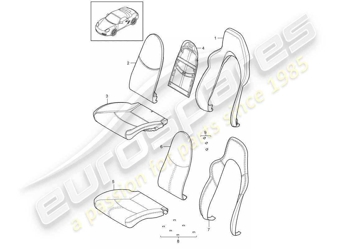porsche 2010 (987 boxster) diagrama de piezas de la pieza de espuma