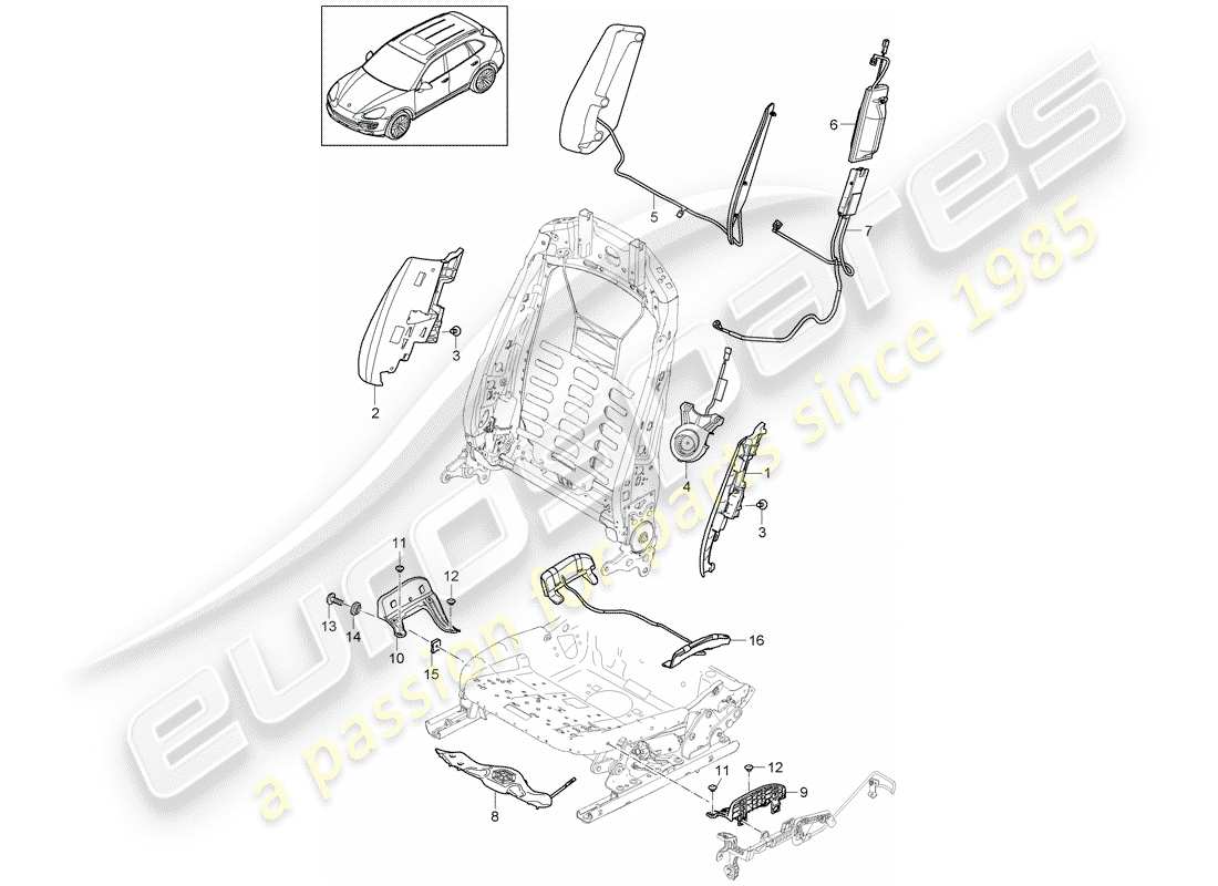 porsche 2016 (cayenne e2 92a) ajuste del ancho del asiento diagrama de piezas
