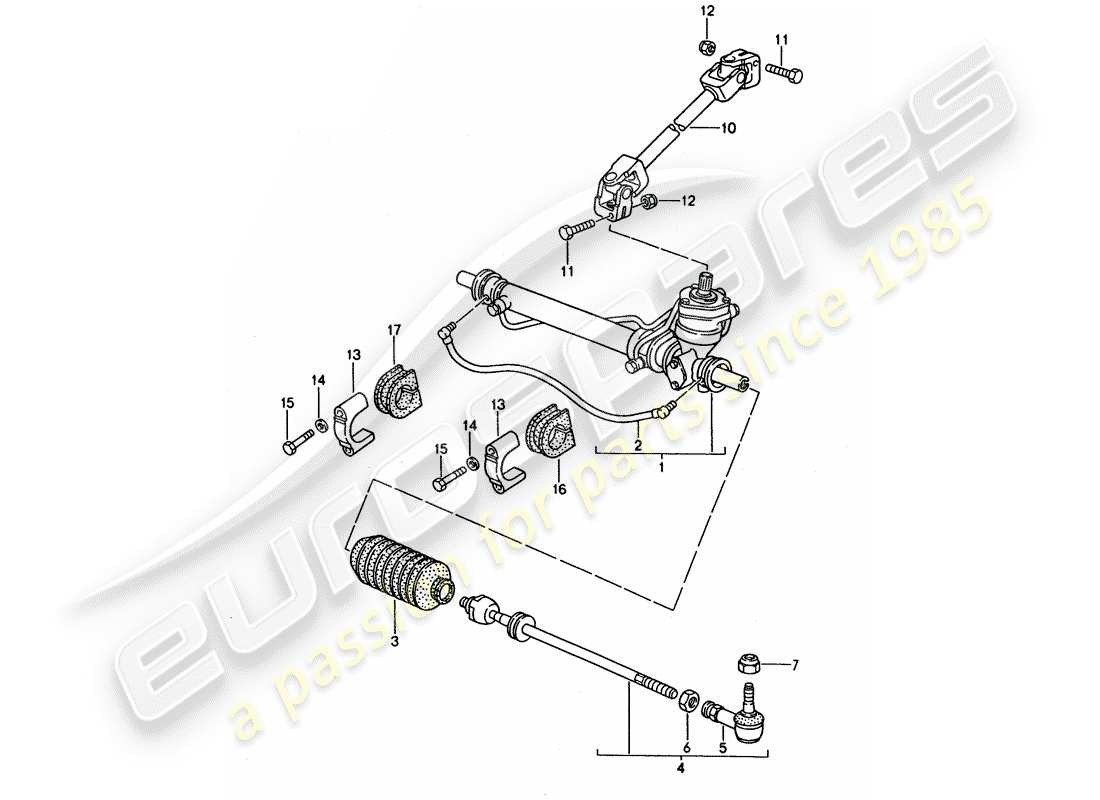 porsche 1993 (968) dirección asistida - engranaje de dirección - varilla de dirección diagrama de piezas