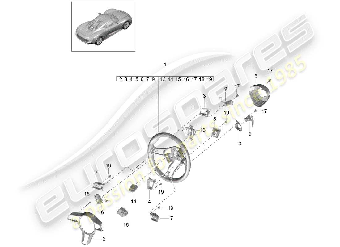 porsche 2015 (918 spyder) volantes diagrama de piezas