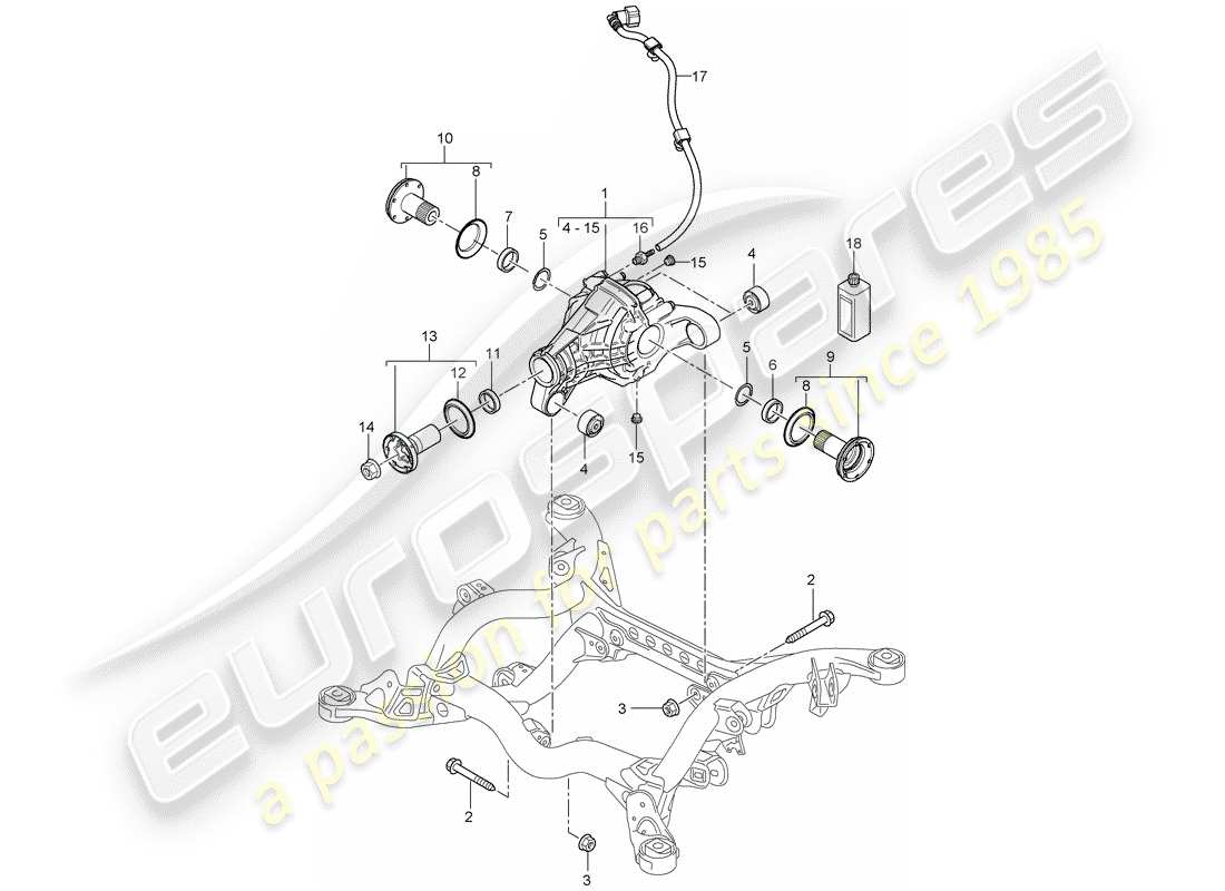 porsche 2006 (cayenne e1 9pa) diferencial del eje trasero diagrama de piezas