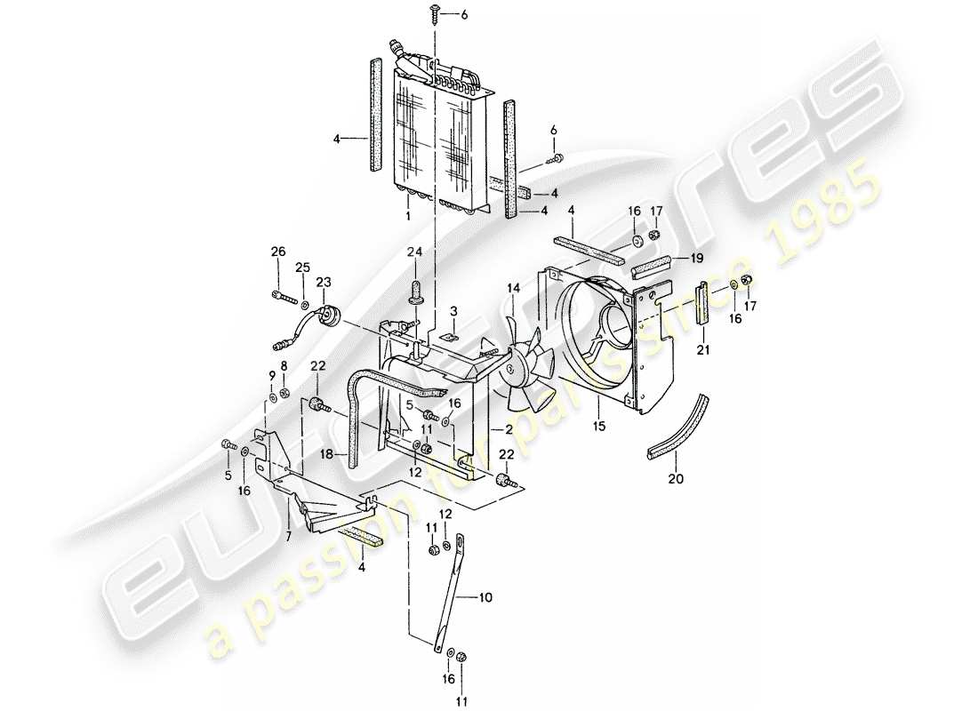 porsche 993 (1997) condensador - diagrama de piezas del ventilador