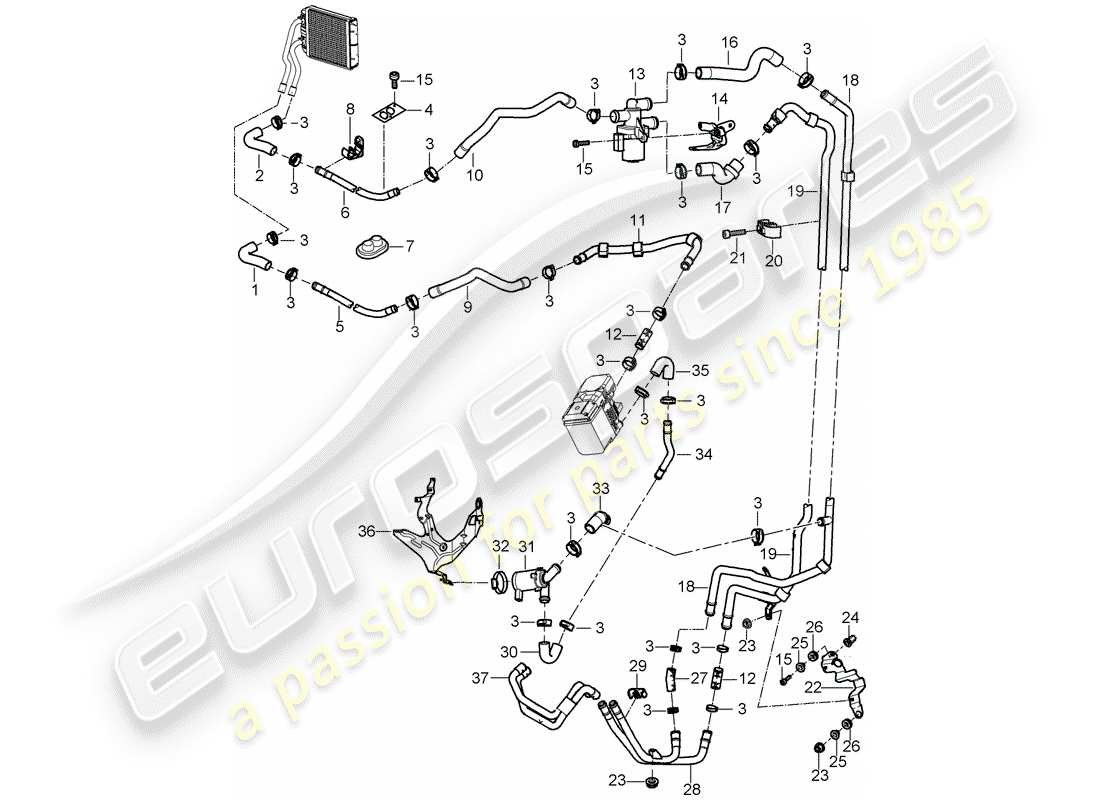 porsche 2004 (cayenne e1 9pa) aire acondicionado/calefacción/aux. calentador diagrama de piezas