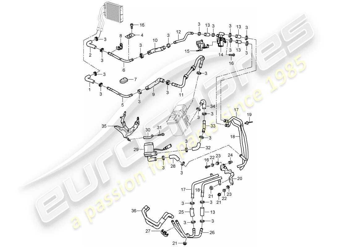 porsche 2004 (cayenne e1 9pa) aire acondicionado/calefacción/aux. calentador diagrama de piezas
