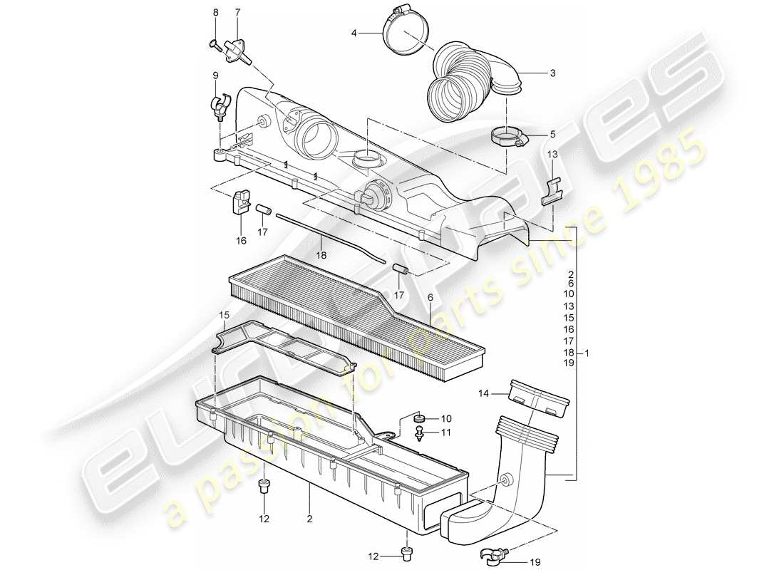 porsche 2005 (997-1) diagrama de piezas del limpiador de aire