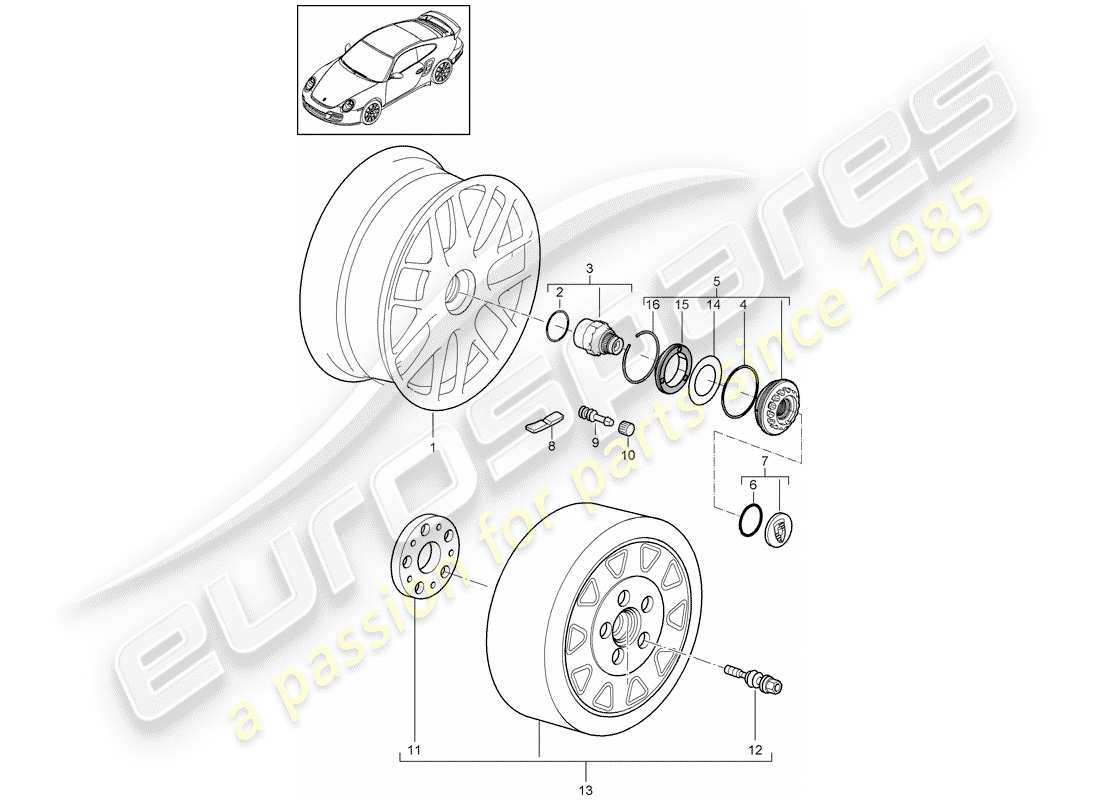 porsche 2013 (997-2 turbo / gt2 rs) diagrama de piezas de bloqueo central