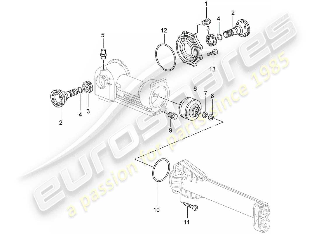porsche 2002 (996 turbo / gt2) diagrama de piezas del diferencial del eje delantero
