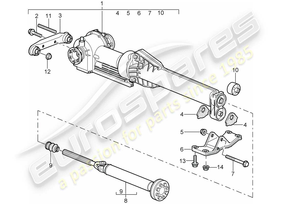porsche 2002 (996 turbo / gt2) diferencial del eje delantero - diagrama de piezas del eje de propulsor