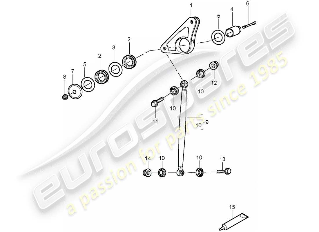 porsche 2004 (carrera gt) eje trasero - balancín - varilla de empuje diagrama de piezas