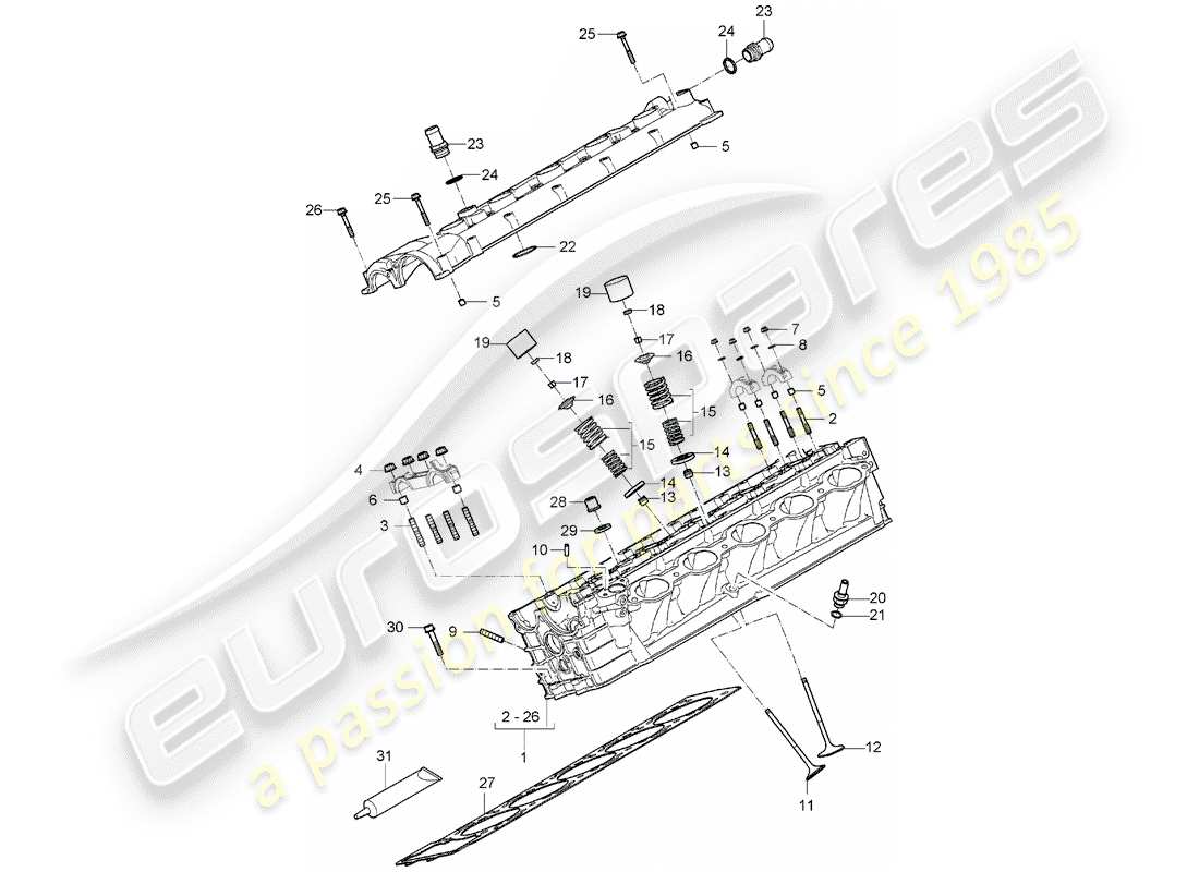 porsche 2006 (carrera gt) culata del cilindro - tapa de válvula diagrama de piezas