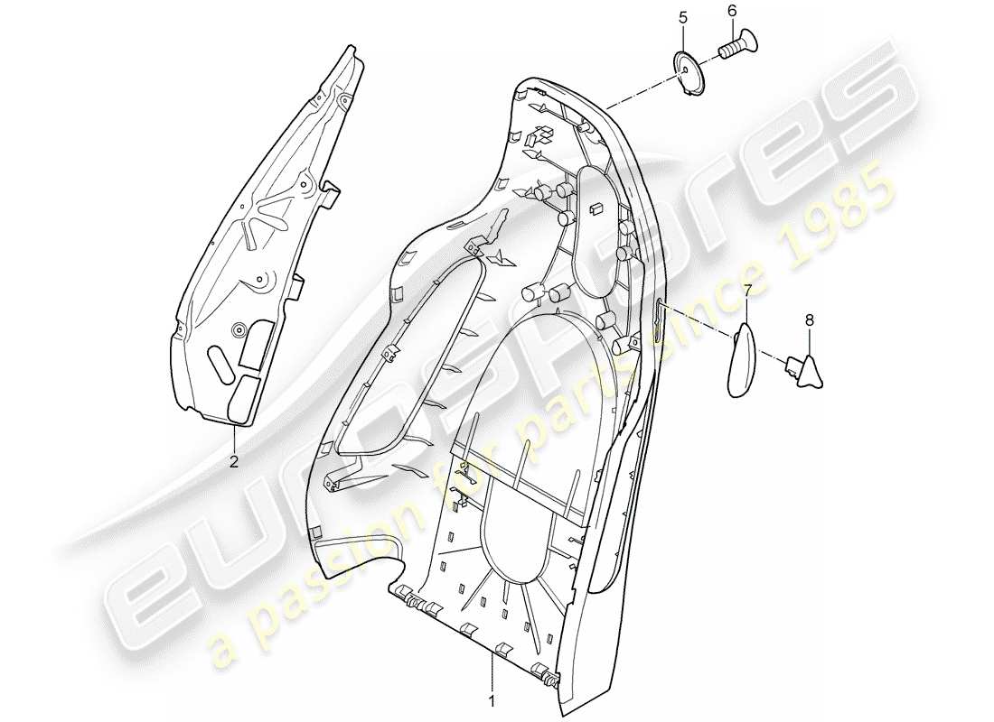 porsche 2008 (987 cayman) carcasa del respaldo diagrama de piezas