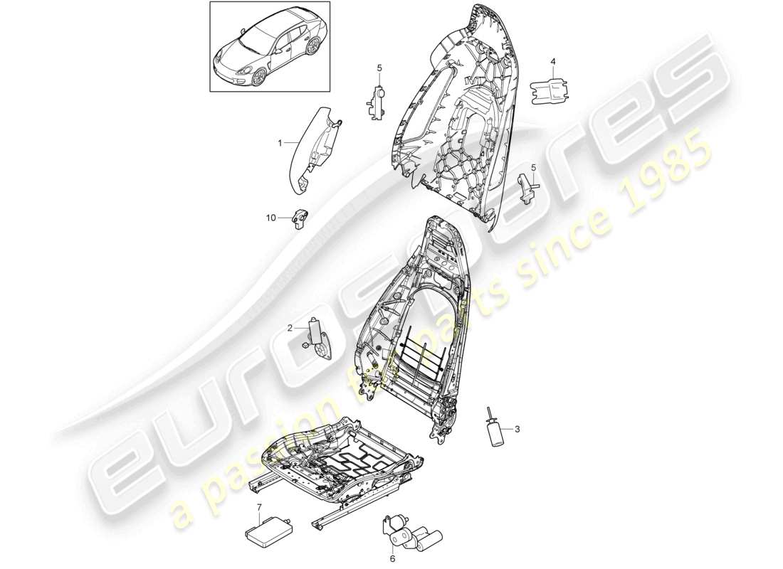 porsche 2010 (cayenne e1 9pa) partes eléctricas asientos delanteros diagrama de piezas