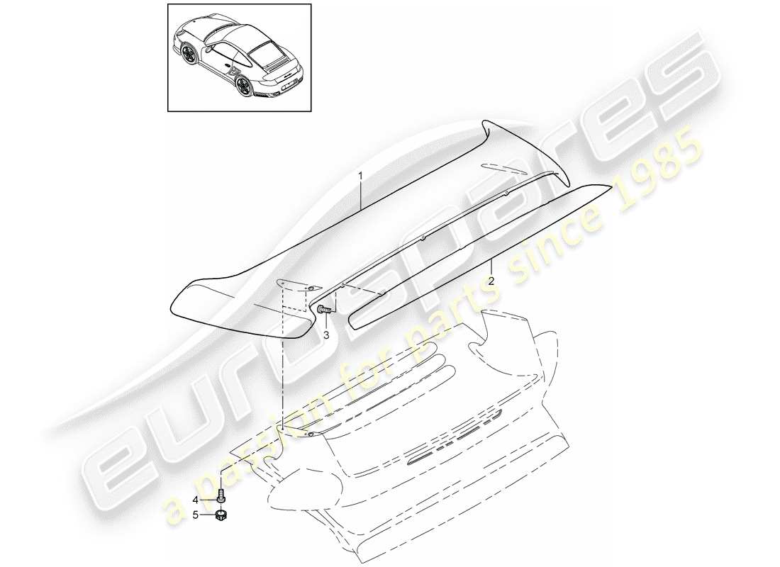 porsche 2013 (997-2 turbo / gt2 rs) diagrama de piezas del spoiler trasero