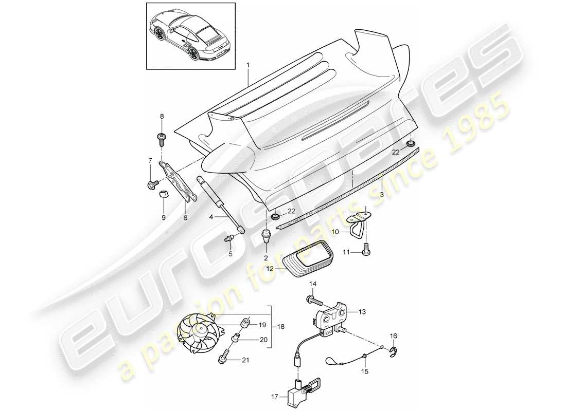 porsche 2013 (997-2 turbo / gt2 rs) diagrama de piezas de la cubierta