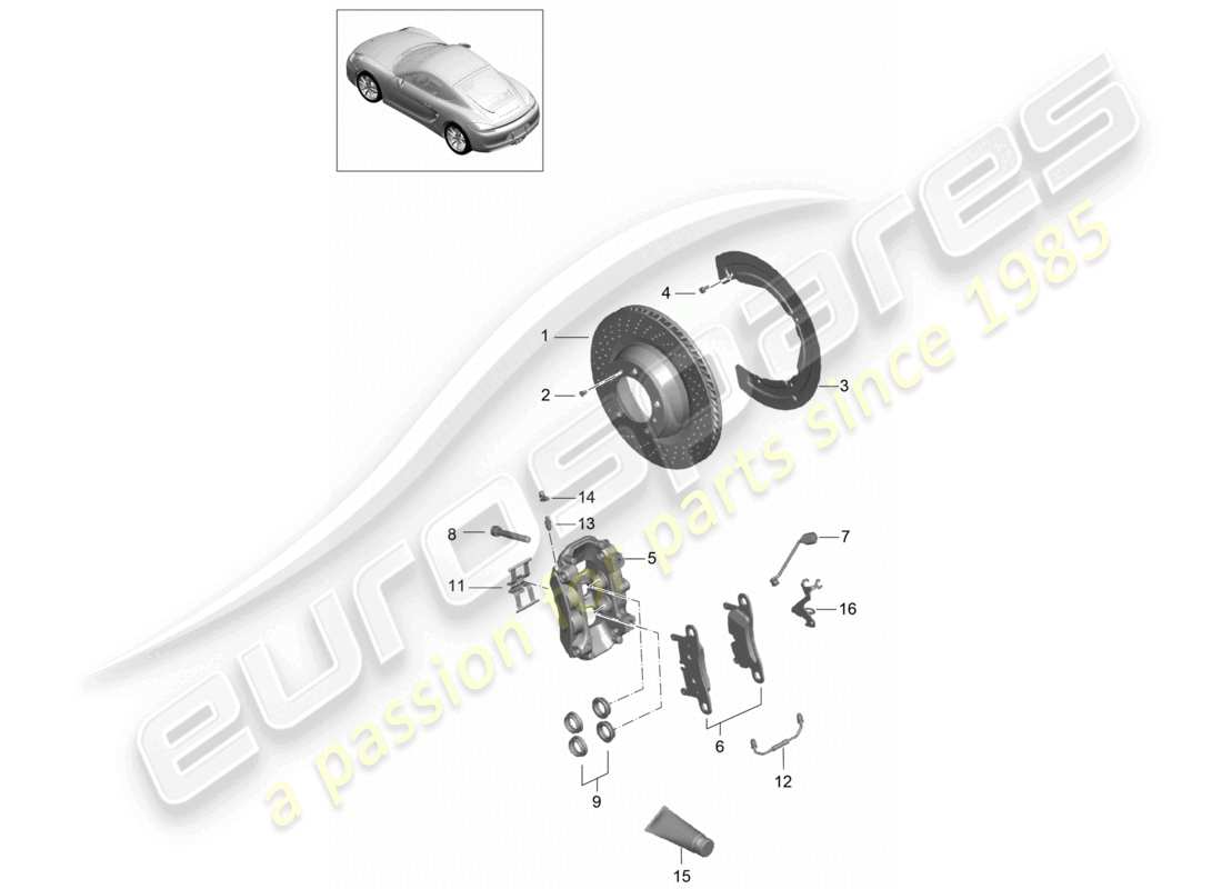 porsche 2016 (981 cayman) freno de disco eje trasero diagrama de piezas
