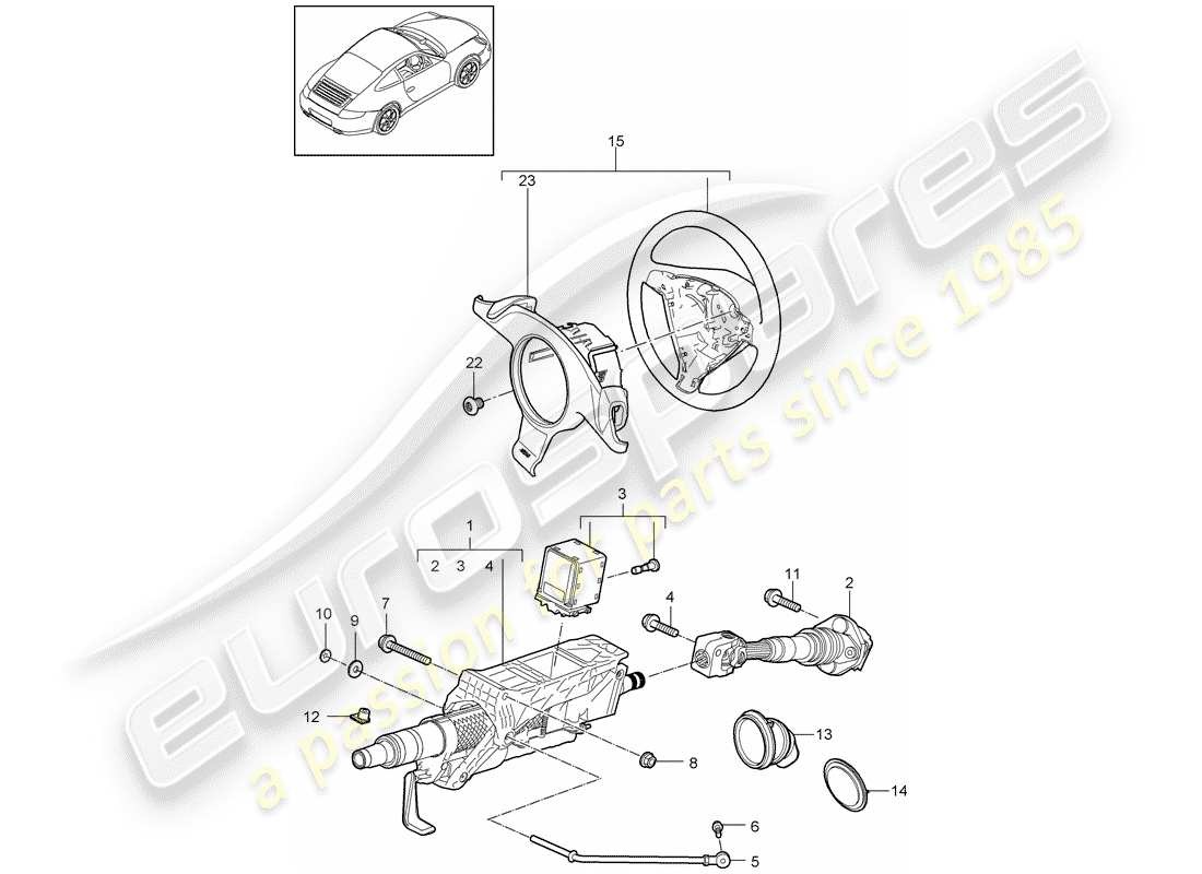 porsche 2013 (997-2 turbo / gt2 rs) diagrama de piezas del tubo protector de dirección