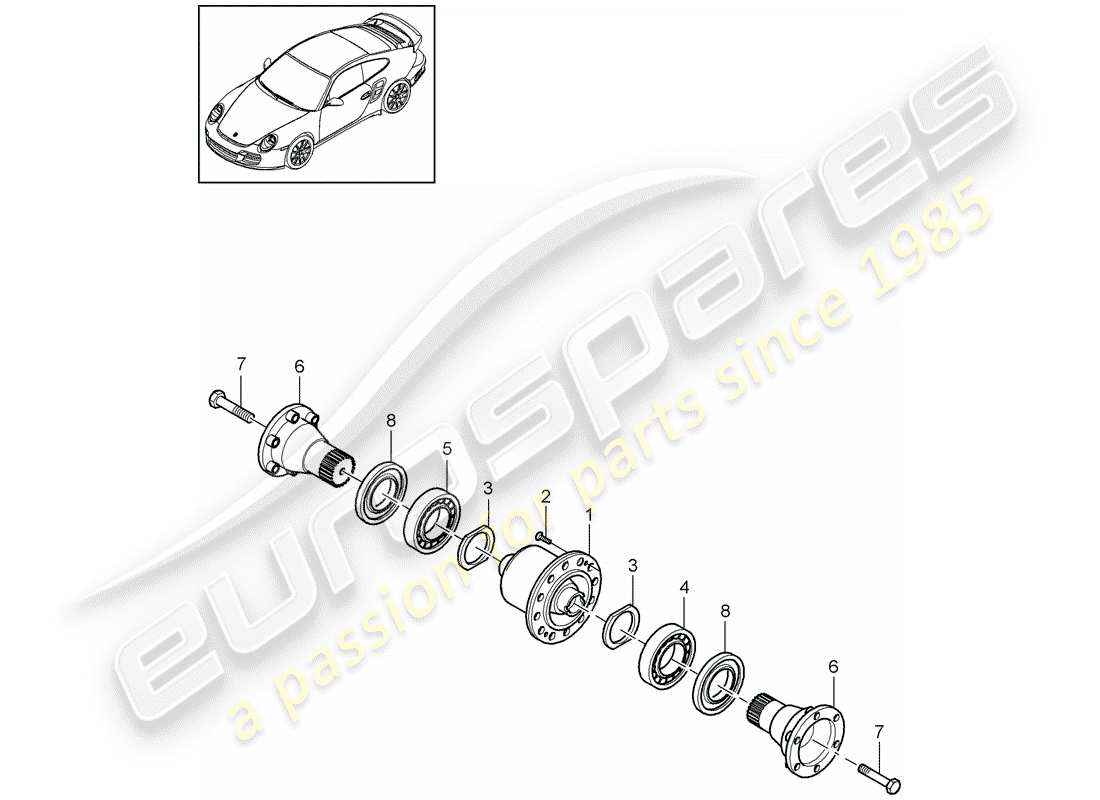 porsche 2013 (997-2 turbo / gt2 rs) diferencial de deslizamiento limitado diagrama de piezas