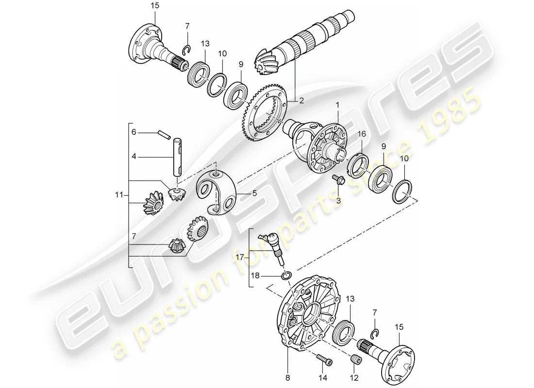 porsche 2007 (987 boxster) diferencial diagrama de piezas